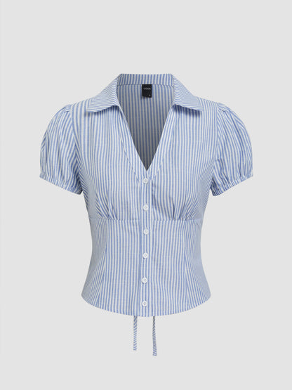 Camicia a righe con fiocco in misto cotone