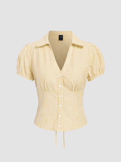 Camicia a righe con fiocco in misto cotone