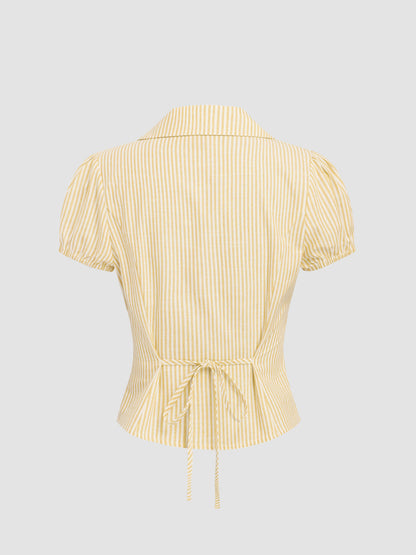 Camicia a righe con fiocco in misto cotone