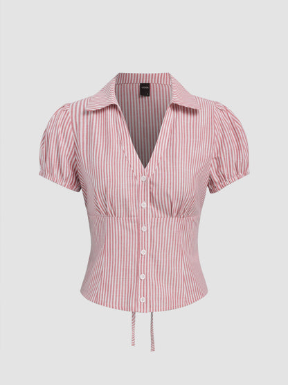 Camicia a righe con fiocco in misto cotone