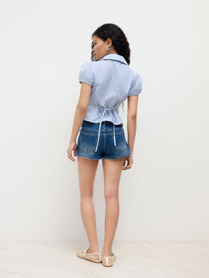 Camicia a righe con fiocco in misto cotone