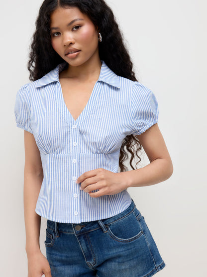 Camicia a righe con fiocco in misto cotone