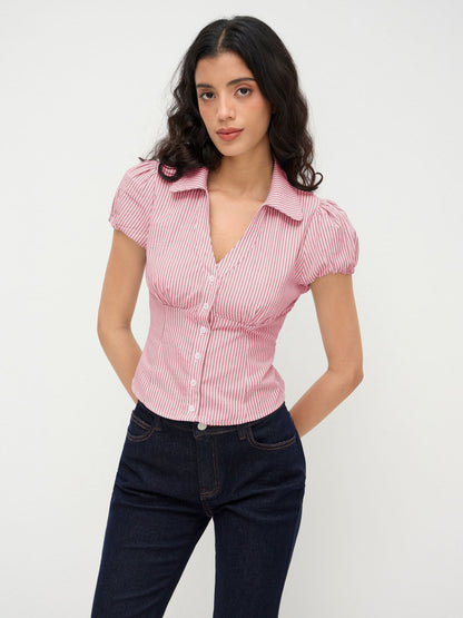 Camicia a righe con fiocco in misto cotone